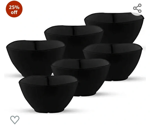 Milton Square Round Melamine Veg Bowl, Set of 6, Black, 4