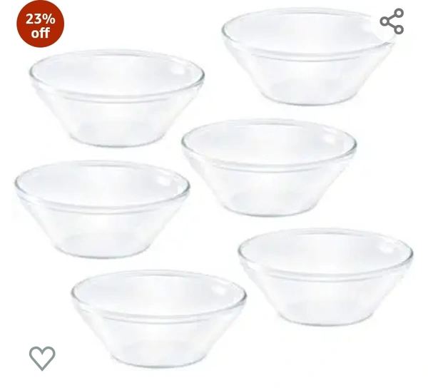 Borosil - Venus Glass Katori Set, 170ml, Set of 6, Transparent