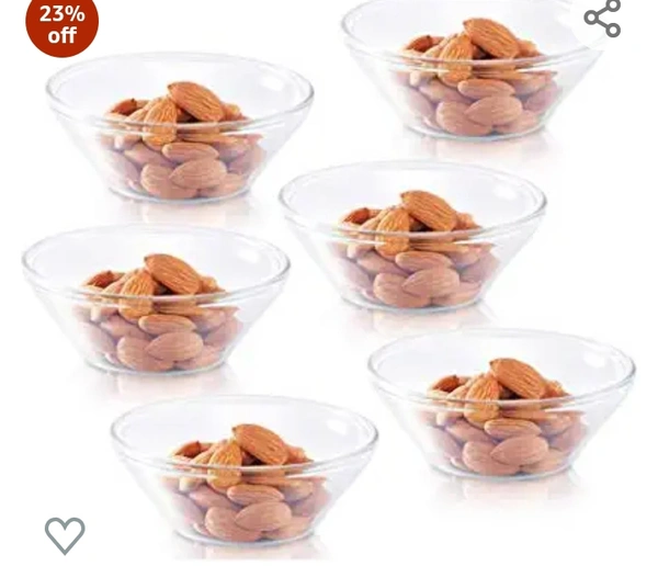 Borosil - Venus Glass Katori Set, 170ml, Set of 6, Transparent