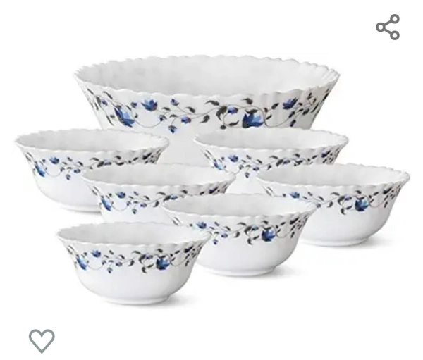 Larah by BOROSIL Opalware Floral Pudding Set - 7 Pieces, White