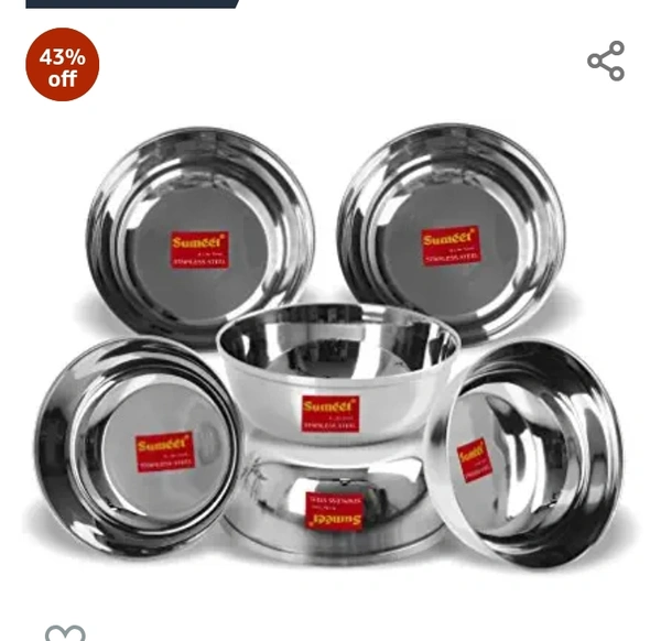 Sumeet Stainless Steel Solid Bowl Set/Wati Set - 200 ml, 6 Pcs, Silver
