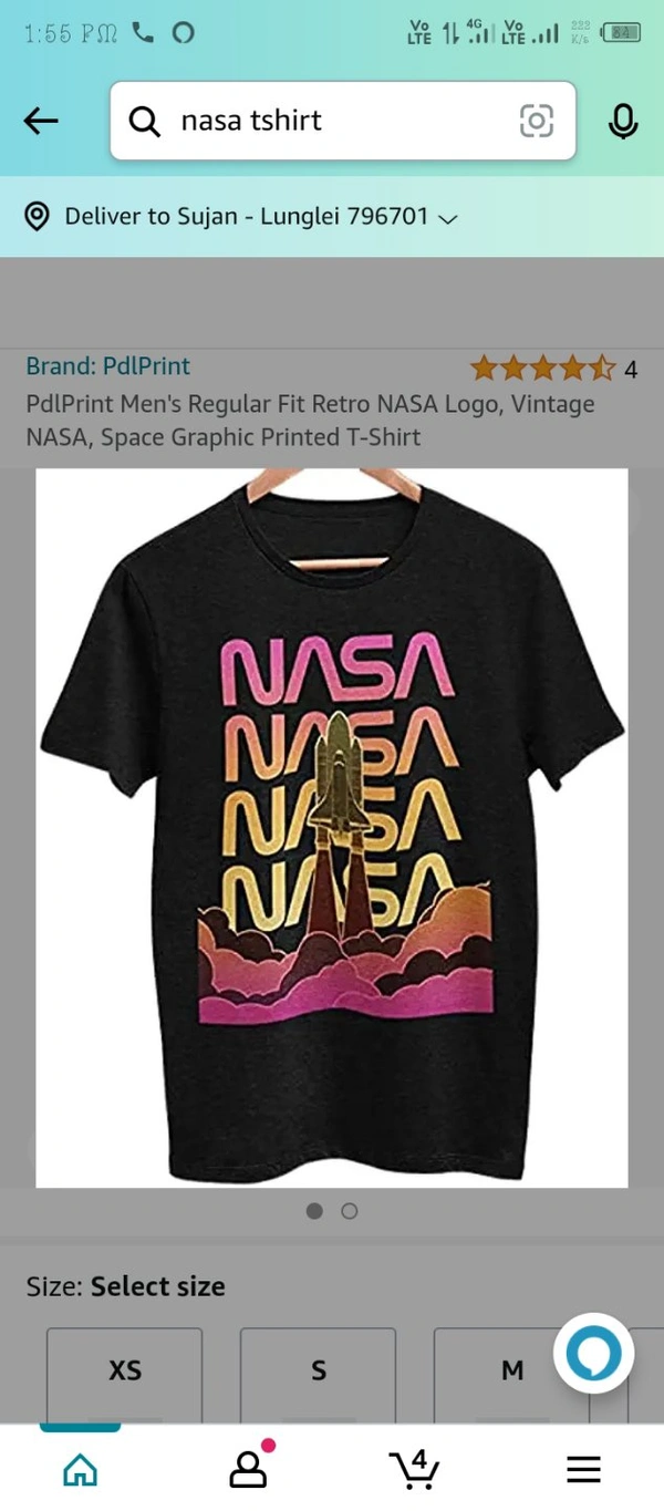 PdlPrint Men's Regular Fit Retro NASA Logo, Vintage NASA, Space Graphic Printed T-Shirt
