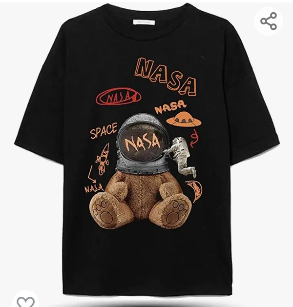 Menevent ME VENTURES® Oversized Tshirts for Men Half Sleeve Pure-Cotton (Black) NASA Teddy