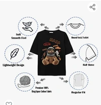 Menevent ME VENTURES® Oversized Tshirts for Men Half Sleeve Pure-Cotton (Black) NASA Teddy