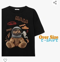 Menevent ME VENTURES® Oversized Tshirts for Men Half Sleeve Pure-Cotton (Black) NASA Teddy