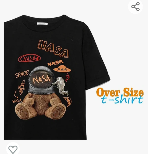 Menevent ME VENTURES® Oversized Tshirts for Men Half Sleeve Pure-Cotton (Black) NASA Teddy