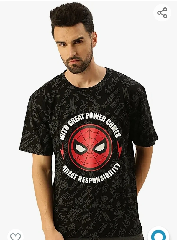 Verifo Veirdo Marvel Spider Power -Original Marvel Printed Oversize Half Sleeves T-Shirt for Men Black Red