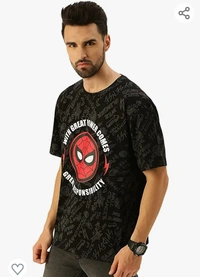 Verifo Veirdo Marvel Spider Power -Original Marvel Printed Oversize Half Sleeves T-Shirt for Men Black Red