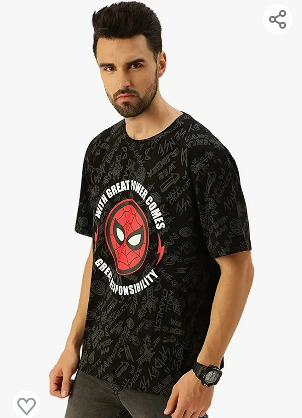 Verifo Veirdo Marvel Spider Power -Original Marvel Printed Oversize Half Sleeves T-Shirt for Men Black Red