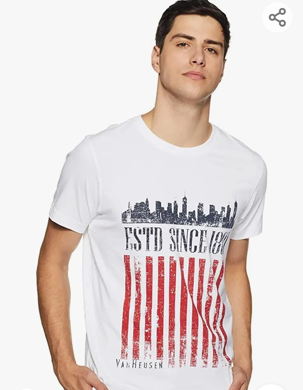 Van Heusen Athleisure Men's Printed Regular fit T-Shirt (IHTS1LWH60096_White S)