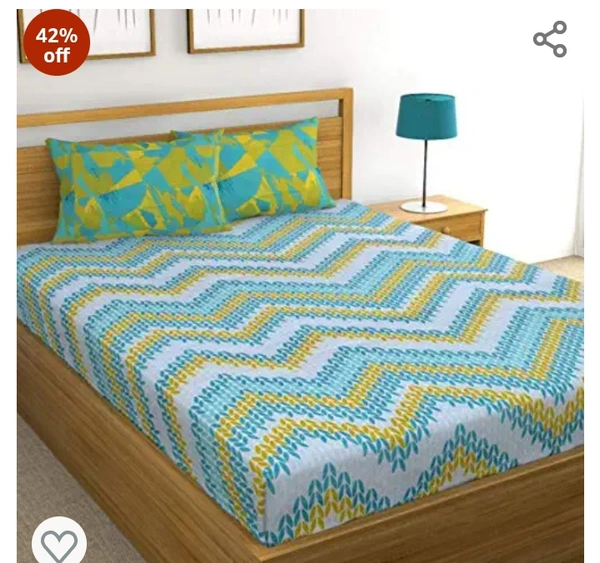 Huesland by Ahmedabad Cotton 144 TC Cotton Bedsheet for Double Bed with 2 Pillow Covers - Blue, Green