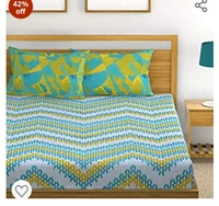 Huesland by Ahmedabad Cotton 144 TC Cotton Bedsheet for Double Bed with 2 Pillow Covers - Blue, Green