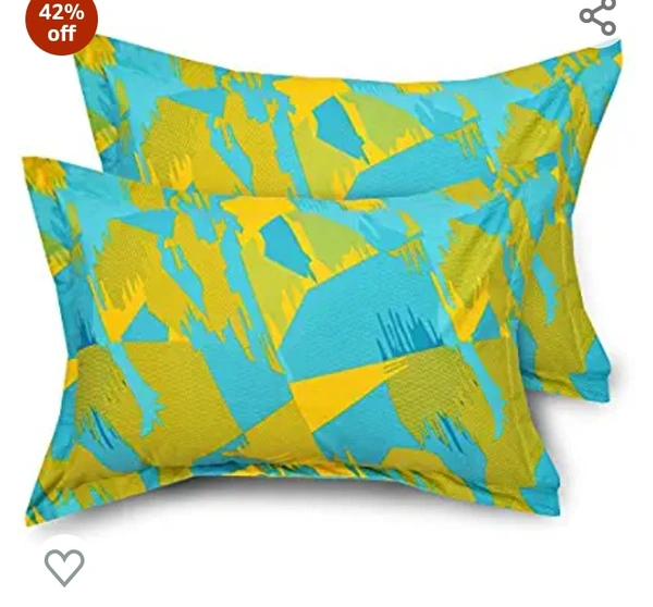 Huesland by Ahmedabad Cotton 144 TC Cotton Bedsheet for Double Bed with 2 Pillow Covers - Blue, Green