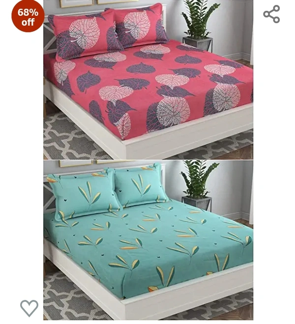COLLECTIONS® Prime Collection Combo Pack of 2 Double Bedsheet with 4 Pillow Covers | 160 TC Soft Brushed Glace Cotton -Long Lasting & Wrinkle Free - | 225x228 cm or 7.5x7.5 ft-Pink & Green68%off68%off