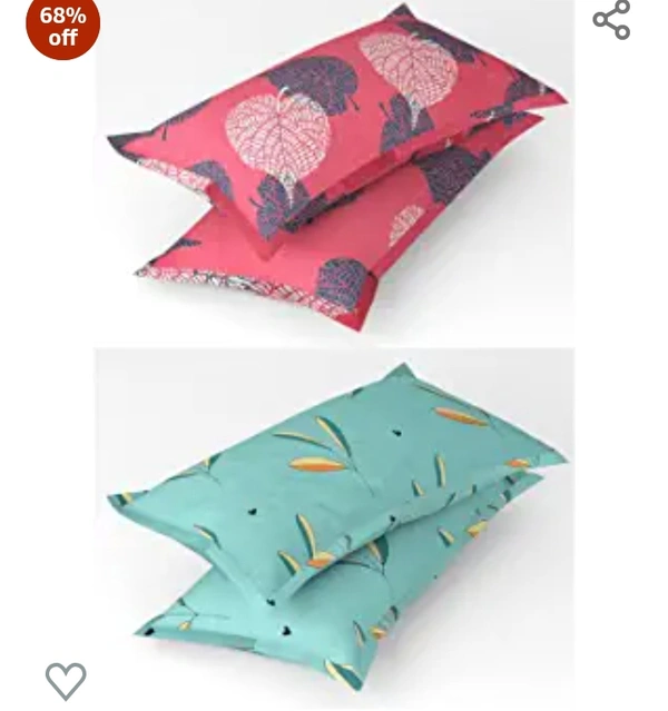COLLECTIONS® Prime Collection Combo Pack of 2 Double Bedsheet with 4 Pillow Covers | 160 TC Soft Brushed Glace Cotton -Long Lasting & Wrinkle Free - | 225x228 cm or 7.5x7.5 ft-Pink & Green68%off68%off