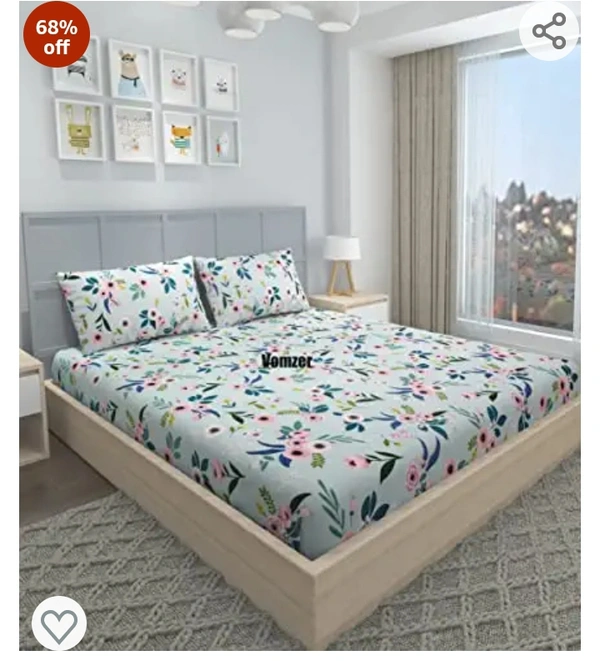 Vomzer VOMZER - Home Décor 144TC Elastic Fitted Double Bed Bedsheets with 2 Pillow Cover - King Size 78" x 72 (Aqua Pink)68%off