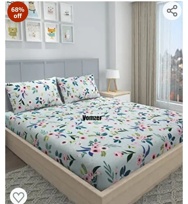 Vomzer VOMZER - Home Décor 144TC Elastic Fitted Double Bed Bedsheets with 2 Pillow Cover - King Size 78" x 72 (Aqua Pink)68%off