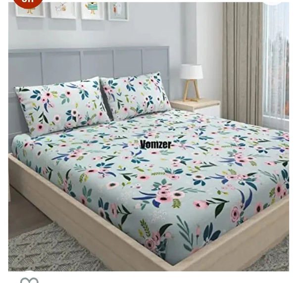 Vomzer VOMZER - Home Décor 144TC Elastic Fitted Double Bed Bedsheets with 2 Pillow Cover - King Size 78" x 72 (Aqua Pink)68%off