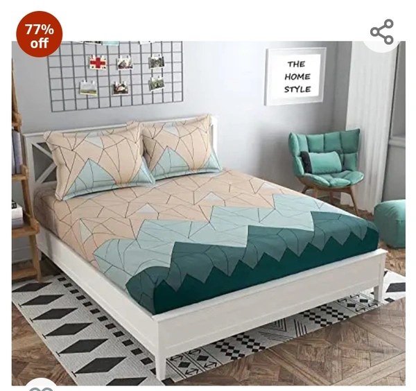 Homestyle HOME STYLE Cotton Feel Glace Cotton Elastic Fitted Printed King Size Double Bed Bedsheet with 2 Pillow Cover(72"x78",Pastel Green)#1 Best Seller in Fitted Bedsheets