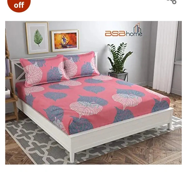 BSB HOME Premium Cotton Elastic Fitted Bedsheets with 2 King Size Pillow Covers | Double Bed with All Around Elastic 180 TC Supersoft | Size - 72 King Sizex78+10 inches | Pink and Light Green78%off