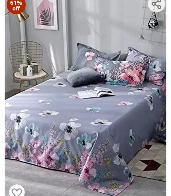 Homelite Home Elite 200 TC Glace Cotton Microfiber Designer Double Bedsheet with 2 Pillow Covers , Multicolor61%off