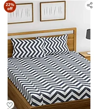 Huslend Huesland by Ahmedabad Cotton 120 TC Cotton Bedsheet for Double Bed with 2 Pillow Covers - White, Grey