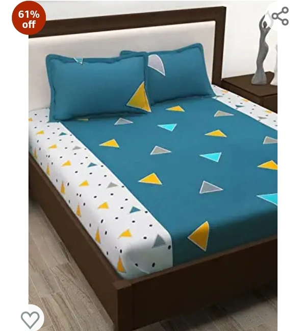 Storyhome Story@Home Geometic Fine Cotton Flat Queen Size Bedsheet with 2 Pillow Covers (Blue)