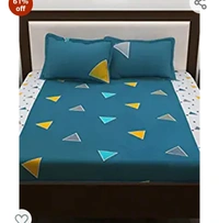 Storyhome Story@Home Geometic Fine Cotton Flat Queen Size Bedsheet with 2 Pillow Covers (Blue)