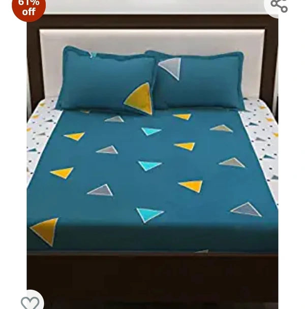 Storyhome Story@Home Geometic Fine Cotton Flat Queen Size Bedsheet with 2 Pillow Covers (Blue)