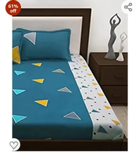 Storyhome Story@Home Geometic Fine Cotton Flat Queen Size Bedsheet with 2 Pillow Covers (Blue)