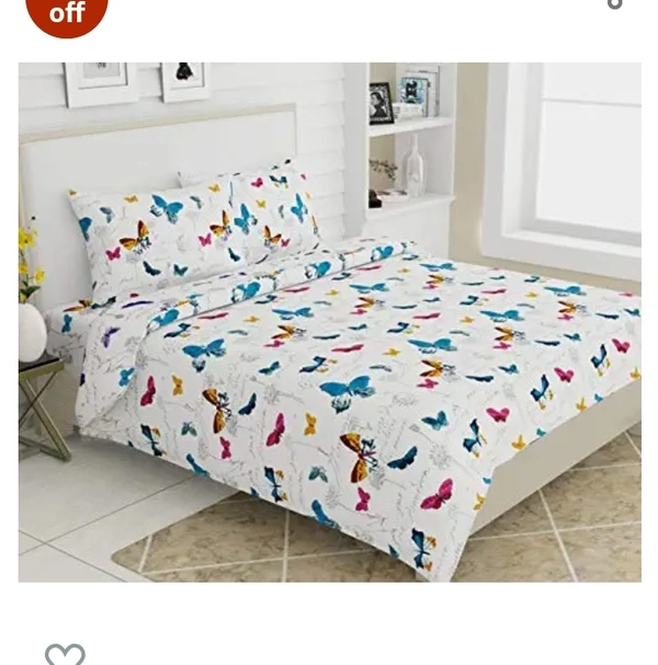 Haus haus & kinder 186 TC Cotton French Riviera Beau Papillon Modern Bedsheet with 2 Pillow Covers (Double, Blue)42%off42%off