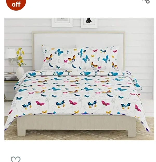 Haus haus & kinder 186 TC Cotton French Riviera Beau Papillon Modern Bedsheet with 2 Pillow Covers (Double, Blue)42%off42%off