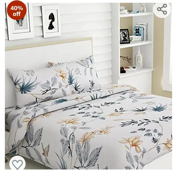 Hausand Kind haus & kinder Sparrow Floral Art, 100% Cotton Bedsheet with 2 Pillow Covers, 186 TC, Double Size (Grey)