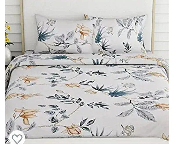 Hausand Kind haus & kinder Sparrow Floral Art, 100% Cotton Bedsheet with 2 Pillow Covers, 186 TC, Double Size (Grey)