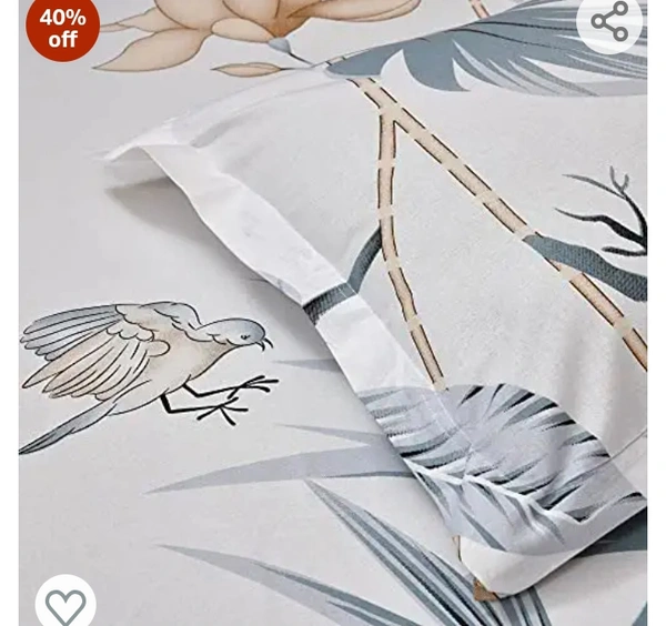 Hausand Kind haus & kinder Sparrow Floral Art, 100% Cotton Bedsheet with 2 Pillow Covers, 186 TC, Double Size (Grey)
