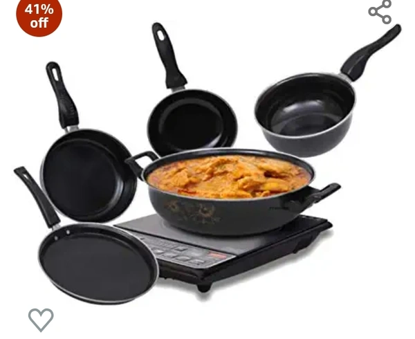 Flixibal FLIXBLOOM cookware Collection Set of 5 pcs (Induction Base) Black Include Kadhai, Tawa, Fry Pan, Saucepan, Milk Pan, Enamel Cast Iron41%off