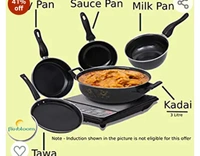 Flixibal FLIXBLOOM cookware Collection Set of 5 pcs (Induction Base) Black Include Kadhai, Tawa, Fry Pan, Saucepan, Milk Pan, Enamel Cast Iron41%off