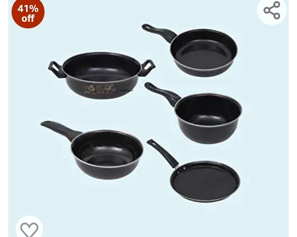 Flixibal FLIXBLOOM cookware Collection Set of 5 pcs (Induction Base) Black Include Kadhai, Tawa, Fry Pan, Saucepan, Milk Pan, Enamel Cast Iron41%off