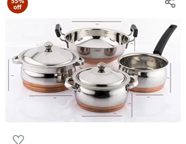 Mahavir Stainless Steel Copper Bottom Cookware Set55%off
