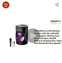 SYN SONS Bluetooth Speaker with Mic LZ-4104 USB Port Support, Memory Card Slot, AUX Input, On/Off Button & Charging Port, Mega Bass Bluetooth Party Speaker