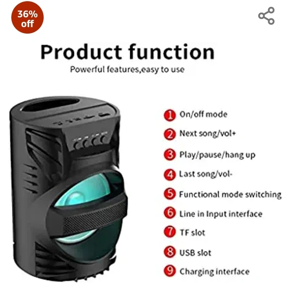 SYN SONS Bluetooth Speaker with Mic LZ-4104 USB Port Support, Memory Card Slot, AUX Input, On/Off Button & Charging Port, Mega Bass Bluetooth Party Speaker