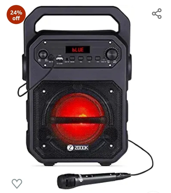 Zookrock Zoook Rocker Thunder Bluetooth Party Speaker 20 watts with Karaoke Mic/TF/FM/Lights/USB/Party Speaker/TWS/Echo Control/Bluetooth Speaker/Portable Speaker/Outdoor (Black)#1 Best Seller in Systems