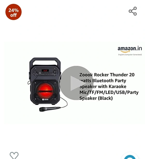 Zookrock Zoook Rocker Thunder Bluetooth Party Speaker 20 watts with Karaoke Mic/TF/FM/Lights/USB/Party Speaker/TWS/Echo Control/Bluetooth Speaker/Portable Speaker/Outdoor (Black)#1 Best Seller in Systems