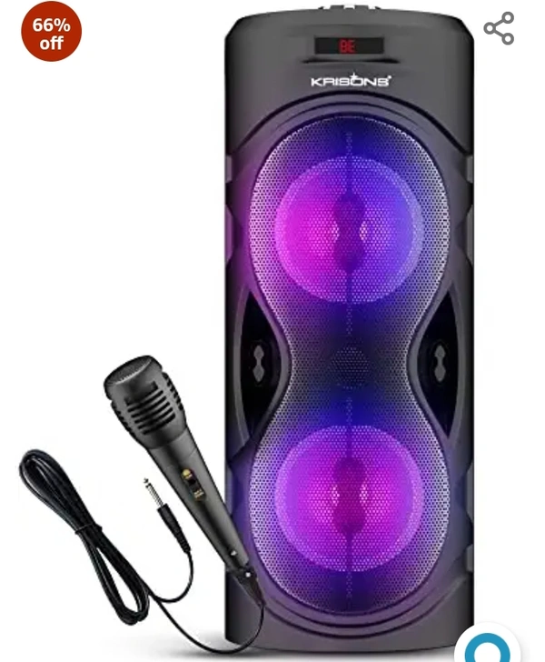 Krisoon KRISONS Cylender 4” Double Woofer 30W Multi-Media Bluetooth Party Speaker with Wired Mic for Karaoke, RGB Lights, USB, SD Card and FM Radio – Black#1 Best Seller in Tower