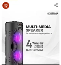 Krisoon KRISONS Cylender 4” Double Woofer 30W Multi-Media Bluetooth Party Speaker with Wired Mic for Karaoke, RGB Lights, USB, SD Card and FM Radio – Black#1 Best Seller in Tower