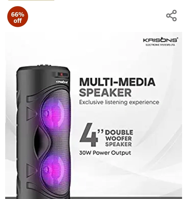Krisoon KRISONS Cylender 4” Double Woofer 30W Multi-Media Bluetooth Party Speaker with Wired Mic for Karaoke, RGB Lights, USB, SD Card and FM Radio – Black#1 Best Seller in Tower