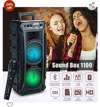 Modernista SoundBox 1100 Bass Boosted 40Watt PMPO Wireless Bluetooth Party Speaker with Wired Karaoke Mic with Bulit in Subwoofer & FM Radio/USB/TF/LED Disco Lights