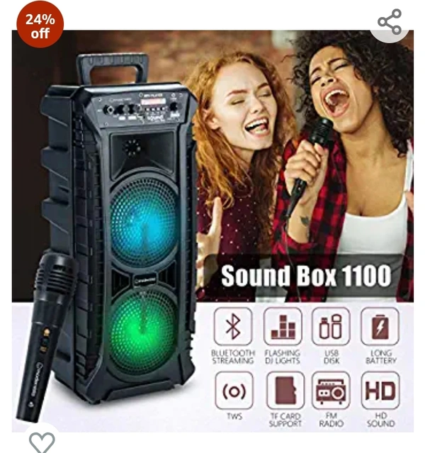 Modernista SoundBox 1100 Bass Boosted 40Watt PMPO Wireless Bluetooth Party Speaker with Wired Karaoke Mic with Bulit in Subwoofer & FM Radio/USB/TF/LED Disco Lights