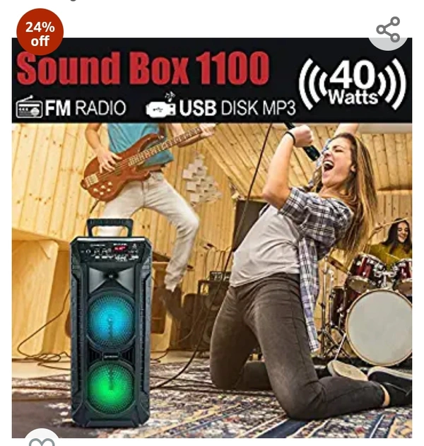 Modernista SoundBox 1100 Bass Boosted 40Watt PMPO Wireless Bluetooth Party Speaker with Wired Karaoke Mic with Bulit in Subwoofer & FM Radio/USB/TF/LED Disco Lights