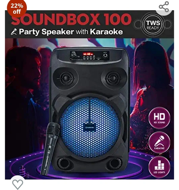 Modernista SoundBox 1100 Bass Boosted 40Watt PMPO Wireless Bluetooth Party Speaker with Wired Karaoke Mic with Bulit in Subwoofer & FM Radio/USB/TF/LED Disco Lights